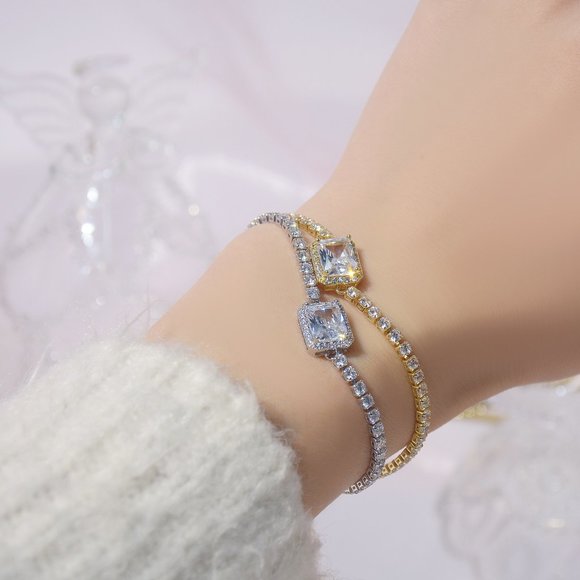 NEW 14K White Gold Plated Diamond Halo Bracelet - Picture 4 of 7